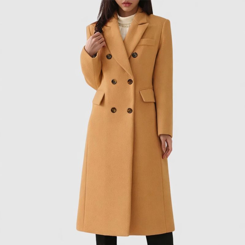 Les Odettes Ziva™ cozy overcoat in soft fabric, shown with a front view highlighting its stylish collar and warm, relaxed fit.