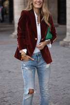 Elegant velvet blazer by Les Odettes with a tailored fit, featuring a classic lapel and stylish design in a rich, deep color.