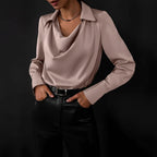 Women’s Silk V-Neck Lightweight Long Sleeve Blouse