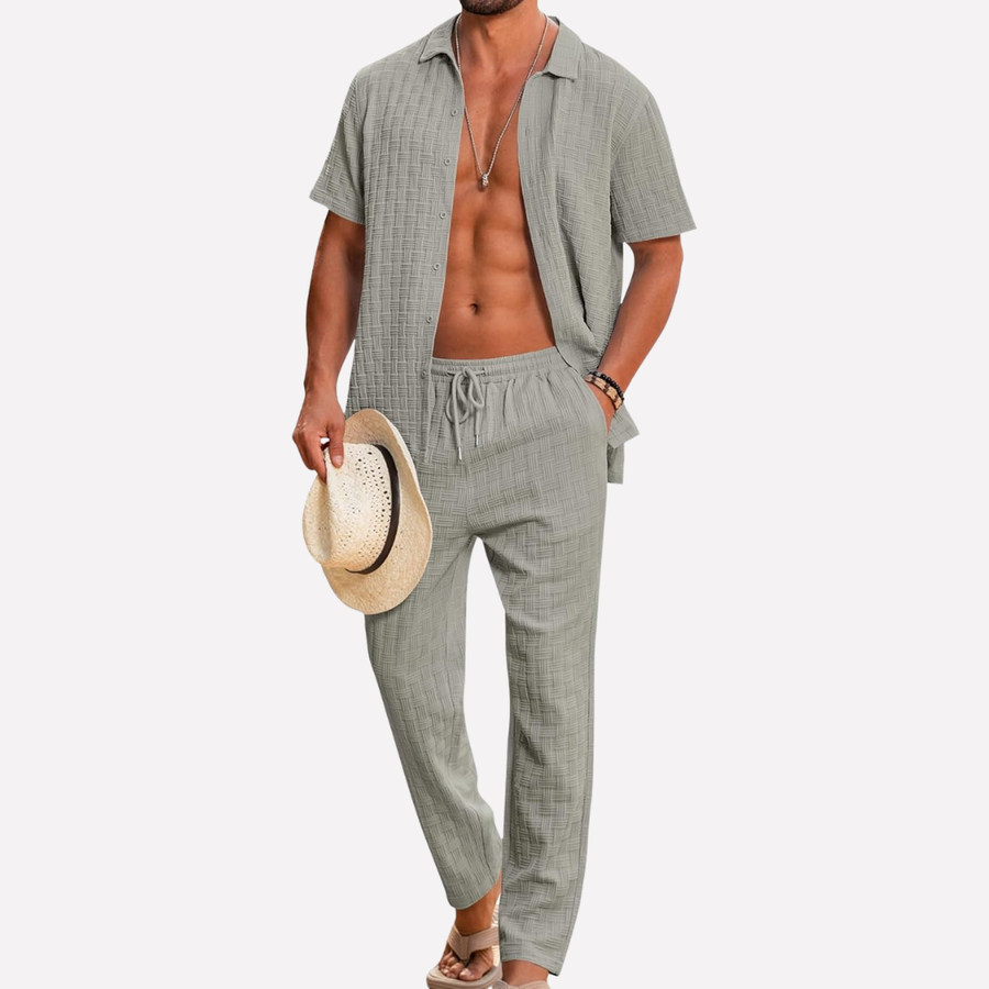 Men’s 2-Piece Beach Suit – Short Sleeve Shirt and Loose Pants Set
