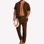 Men’s 2-Piece Beach Suit – Short Sleeve Shirt and Loose Pants Set