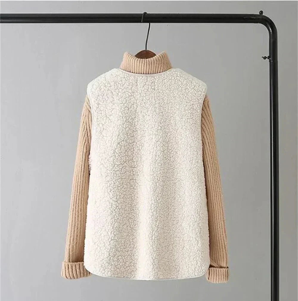 Les Odettes Celeste™ soft comfort vest in a cozy, lightweight design, shown in a neutral color on a model.