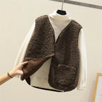 Les Odettes Celeste™ soft comfort vest displayed on a model, featuring a cozy, lightweight design perfect for layering.