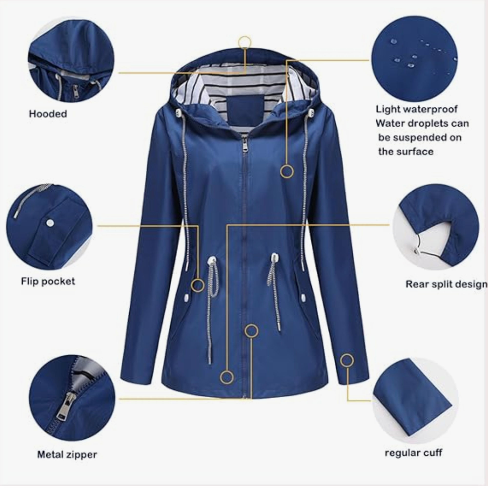 Noa™ waterproof jacket by Les Odettes, sleek black coat with a modern design, featuring a hood and zip closure.