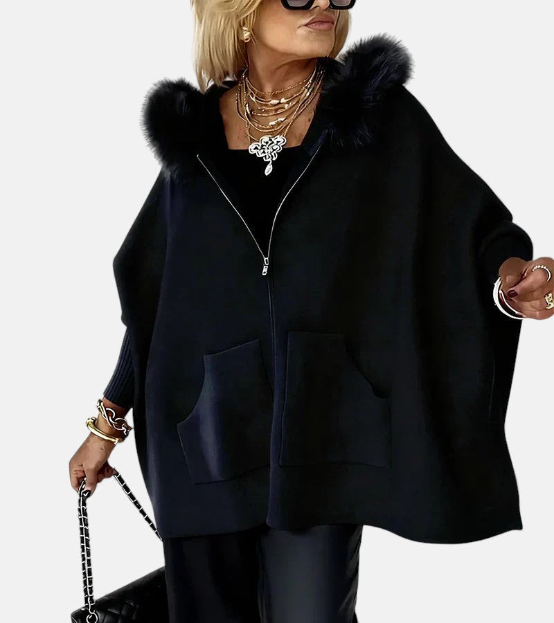 Les Odettes Irene™ casual hooded coat in neutral fabric, featuring a relaxed fit and hooded design for everyday wear