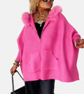 Les Odettes Irene™ casual hooded coat in neutral fabric, shown with front zipper, hood, and relaxed fit for everyday wear.