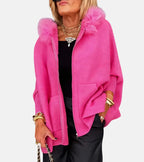 Les Odettes Irene™ casual hooded coat in neutral fabric, featuring a relaxed fit and adjustable drawstrings.