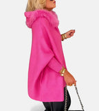 Les Odettes Irene™ casual hooded coat in neutral fabric, front view showing hood, pockets, and relaxed fit.