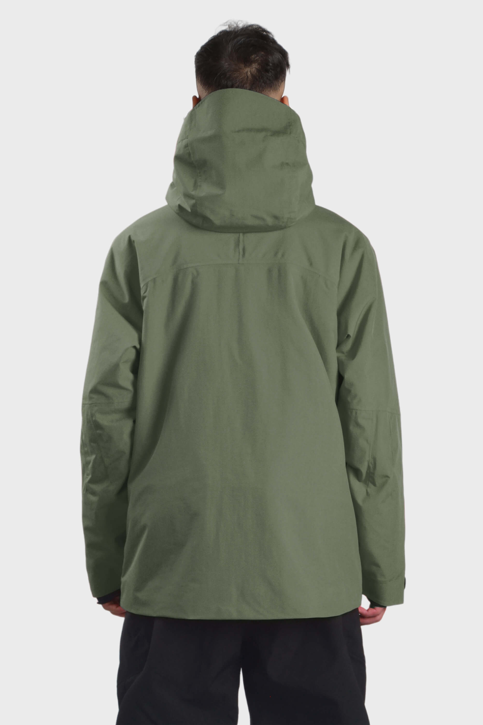 Men's camouflage snow jacket by Les Odettes with face venting, multiple pockets, and waterproof design for winter outdoor activities.