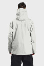 Men's camouflage snow jacket by Les Odettes featuring face venting, multiple pockets, and waterproof design for winter outdoor activities.