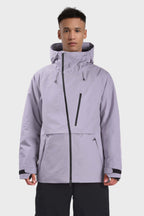 Men's camouflage snow jacket by Les Odettes, waterproof with face vent and multiple pockets, designed for cold weather outdoor activities.