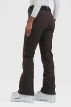Women's black slim fit fleece-lined ski pants by Les Odettes, showing the fitted design and ski pant details.