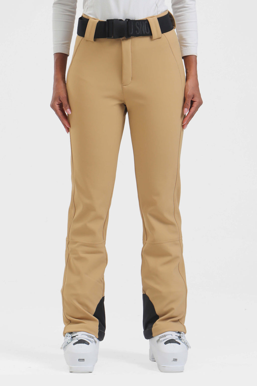 Black women's slim fit fleece-lined ski pants by Les Odettes, featuring a wearable design and ski-ready style.