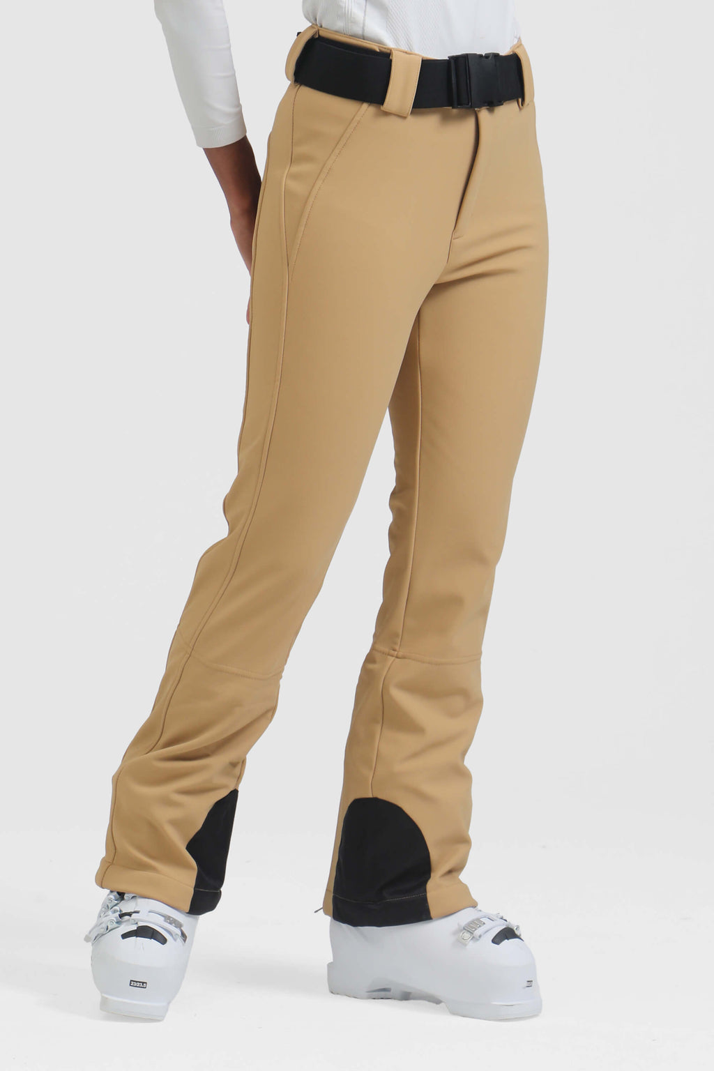 Women's black slim fit fleece-lined ski pants by Les Odettes, showing the fitted design and cozy fleece interior.
