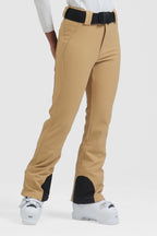 Women's black slim fit fleece-lined ski pants by Les Odettes, showing the fitted design and cozy fleece interior.
