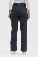 Women's black slim fit fleece-lined ski pants by Les Odettes, showing the fitted design and winter-ready fabric.