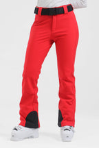 Black women's wearable slim fit ski pants by Les Odettes with fleece lining, designed for warmth and comfort on the slopes.