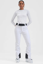 Women's black slim fit ski pants by Les Odettes, fleece-lined for warmth and comfort, designed for winter outdoor activities.