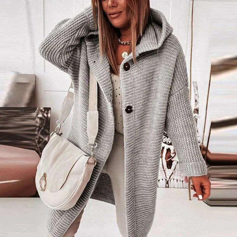 Women’s Hooded Longline Knit Cardigan – Cozy Layered Fit