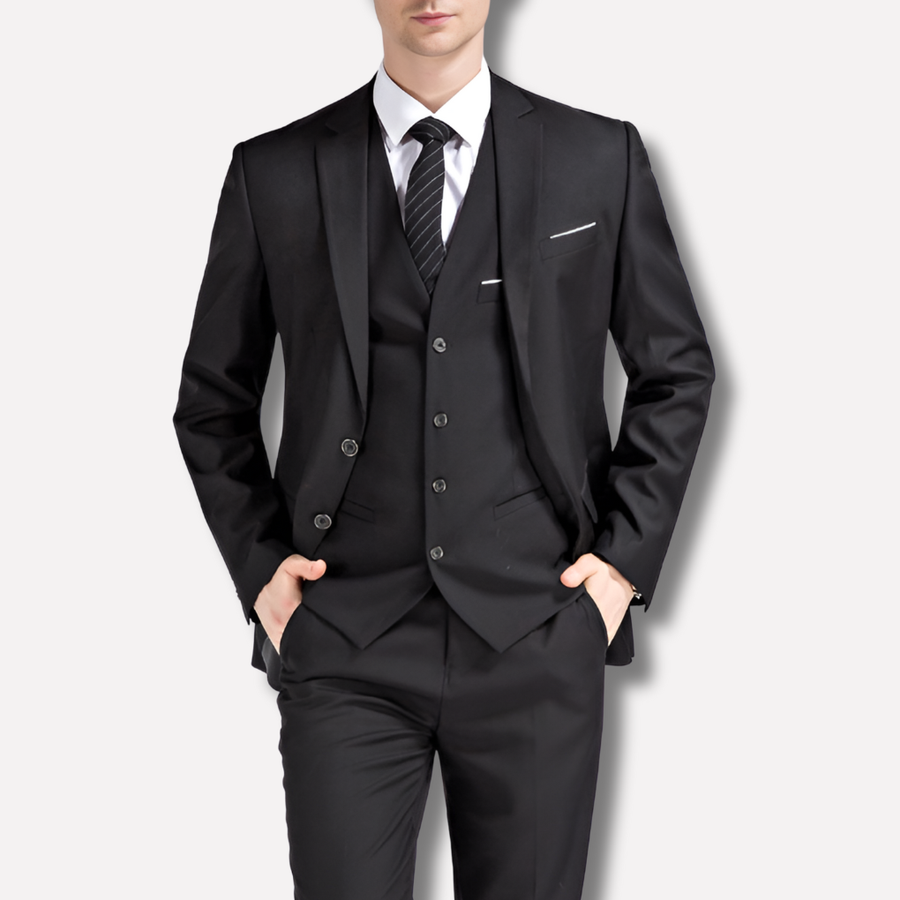 Men’s Black 3-Piece Suit – Slim Fit Formal Blazer Vest Trousers Set