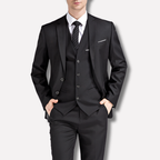 Men’s Black Three Piece Suit – Tailored Formal Blazer Vest and Trousers