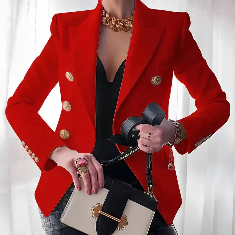 Les Odettes Monroe women's classic double-breasted blazer with gold buttons, tailored fit, and structured design.