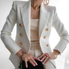 Les Odettes Monroe women's double-breasted blazer with gold buttons, stylish classic blazer for women.