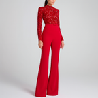 Lace Top Wide Leg Jumpsuit for Women with Defined Waist