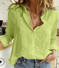Women’s Linen Blend Oversized Long Sleeve Button Blouse