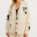 Women’s Patchwork Embroidered Knit Cardigan – V-Neck Button Style