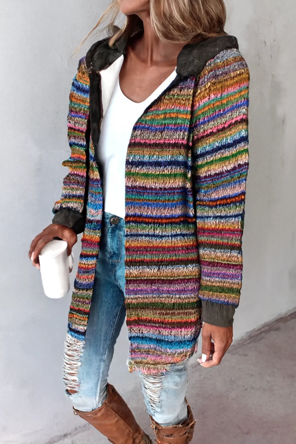 Women’s Multicolor Knit Cardigan – Relaxed Fit Button Style