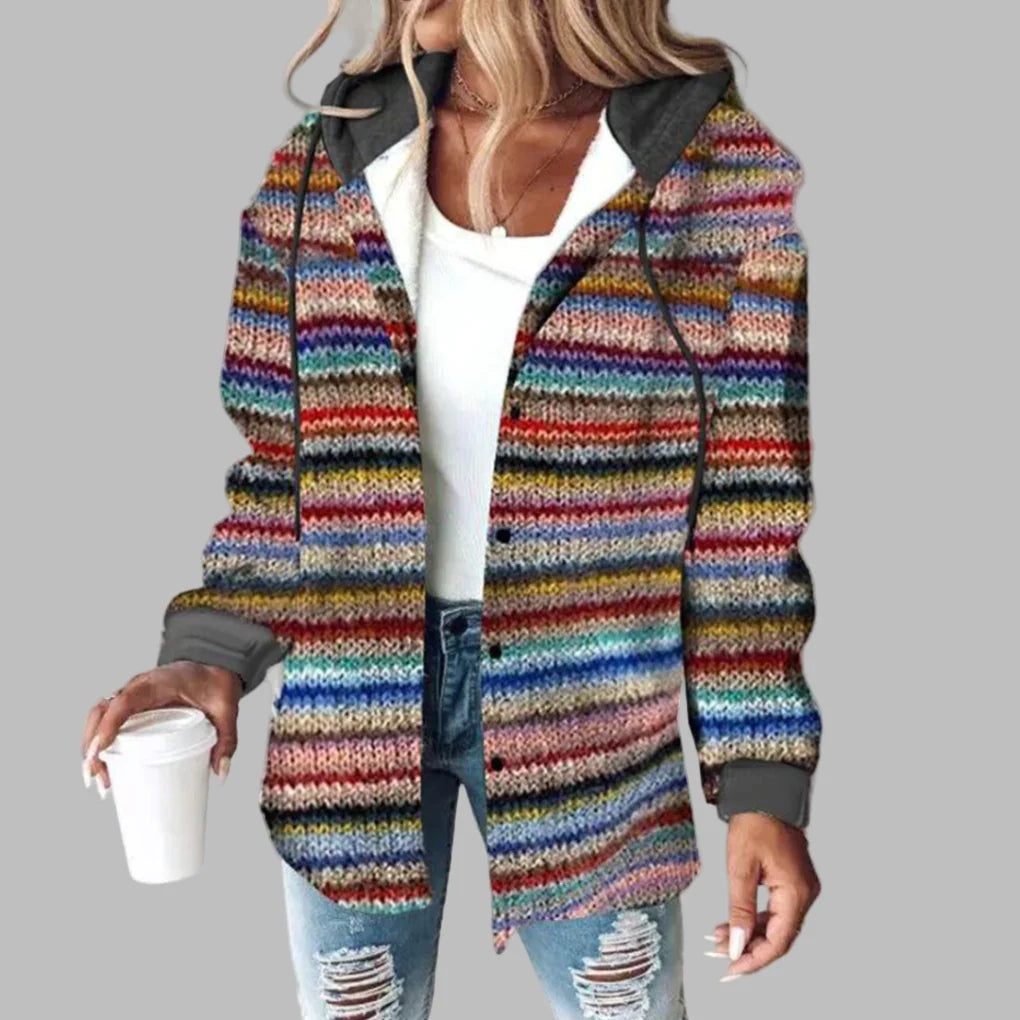 Women’s Multicolor Knit Cardigan – Relaxed Fit Button Style