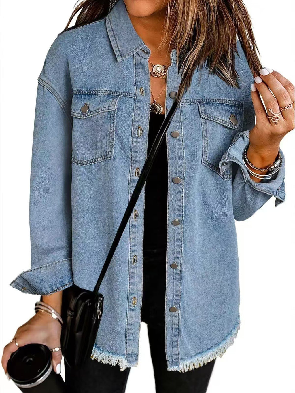 Madeline™ classic denim jacket by Les Odettes shown front view, featuring a traditional blue wash, button closure, and collar.