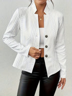 Les Odettes Margaret™ tailored elegant blazer jacket in classic design, showcased on a mannequin.