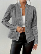 Les Odettes Margaret™ tailored elegant blazer jacket in navy, featuring a fitted design and classic lapel collar.