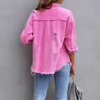 Olivia wearing the Tricia vintage-inspired denim jacket by Les Odettes, featuring classic design and detailed stitching.