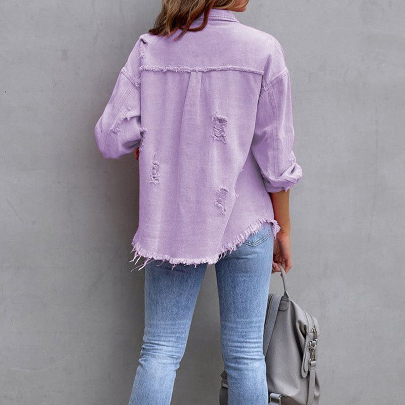 Olivia wearing the Les Odettes Tricia vintage-inspired denim jacket with classic design and detailed stitching.