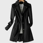 Les Odettes Merivel™ everyday rain coat in waterproof fabric, shown hanging with front view and adjustable hood.