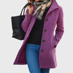Kimmy™ longline coat by Les Odettes featuring a flattering tailored design and classic silhouette in neutral fabric.