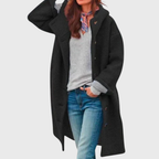 Les Odettes Crishna™ Warm Classic Coat in cozy fabric, shown in a front view with button details and a tailored fit.