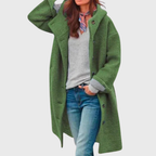 Les Odettes Crishna™ Warm Classic Coat in cozy fabric, shown in a front view with a tailored fit and stylish collar.