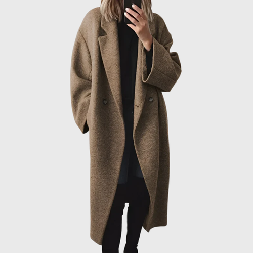 Les Odettes Elda™ Cosy Longline Overcoat displayed on a model, featuring a warm, stylish, and cozy design perfect for winter wear.