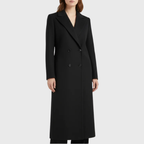 Sally™ longline winter trench coat by Les Odettes, beige color, knee-length style with classic collar and button details.