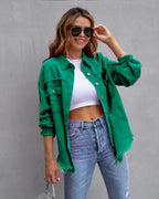 Les Odettes Tricia vintage-inspired jacket in green, featuring classic design details and tailored fit.