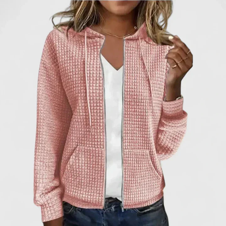 Olivia™ elegant cardigan by Les Odettes, soft knit fabric with a classic open-front design and long sleeves, in a neutral color.