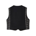 Les Odettes Celestia™ sequin pattern boho vest with vibrant, shimmering details and relaxed fit, perfect for casual or festival wear.