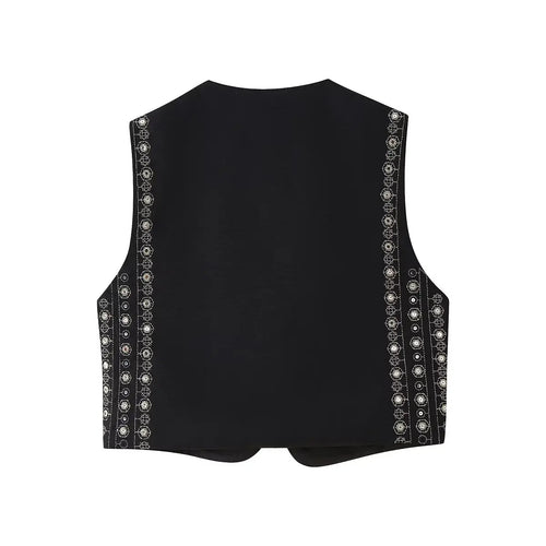 Les Odettes Celestia™ sequin pattern boho vest with vibrant, shimmering details and relaxed fit, perfect for casual or festival wear.