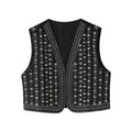Les Odettes Celestia™ boho vest with sequin pattern, featuring a flowy, stylish sleeveless design and intricate embellishments.