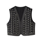 Les Odettes Celestia™ boho vest with sequin pattern, featuring a flowy, stylish sleeveless design and intricate embellishments.