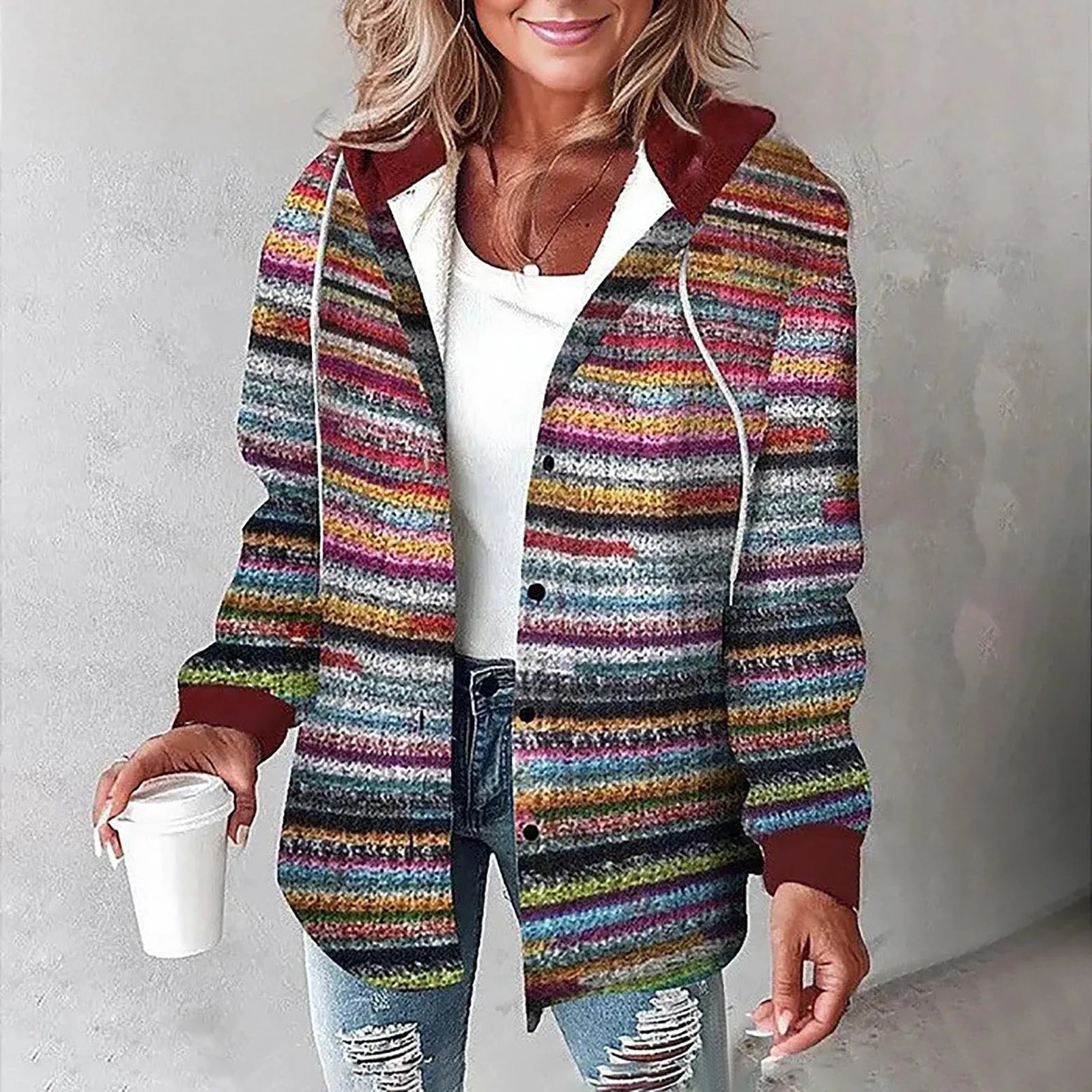 Les Odettes Carmen checkered lined cardigan for women, featuring a cozy knit with a checkered pattern and button closure.